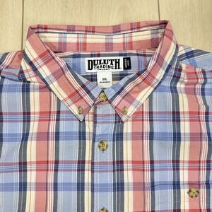 Duluth Trading Mens 3XL Untucked Fit Short Sleeve Plaid Shirt Cotton Button Down